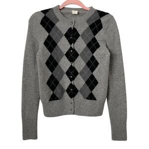 J. Crew Cardigan Womens Medium Gray 100% Cashmere Argyle Academia Preppy Y2K